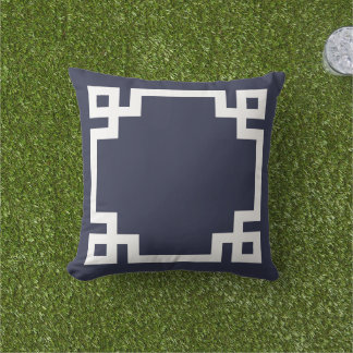 Coussin D'extérieur Bordure de la marine à clé bleue et blanche grecqu