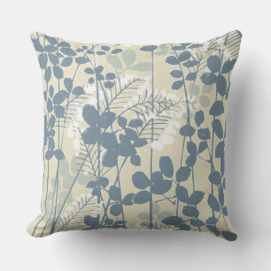 Coussin D'extérieur Botanique Bleu Japonais Vintage : Fougère à Feuill