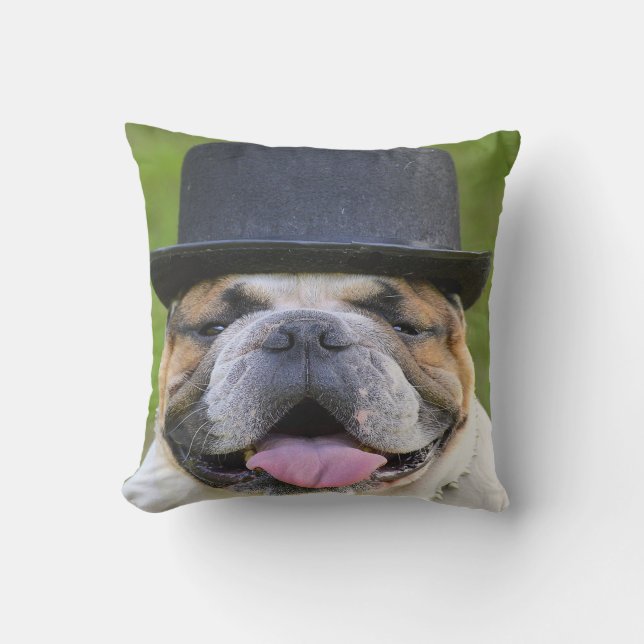 Coussin D'extérieur Bouledogue en haut-de-forme (Recto)