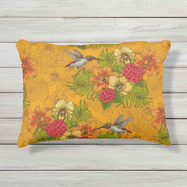 Coussin D'extérieur Bouquet tropical et colibris 2 (Devant)