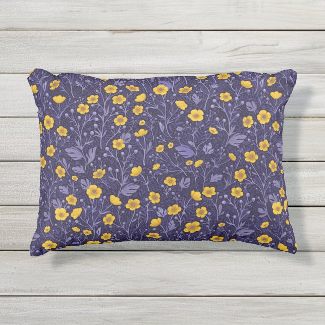 Coussin D'extérieur Boutons jaunes et violets (Devant)