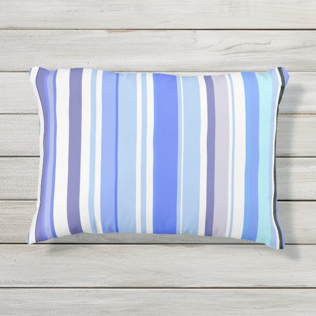 Coussin D'extérieur Branché moderne littoral bleu et blanc rayures (Dos)