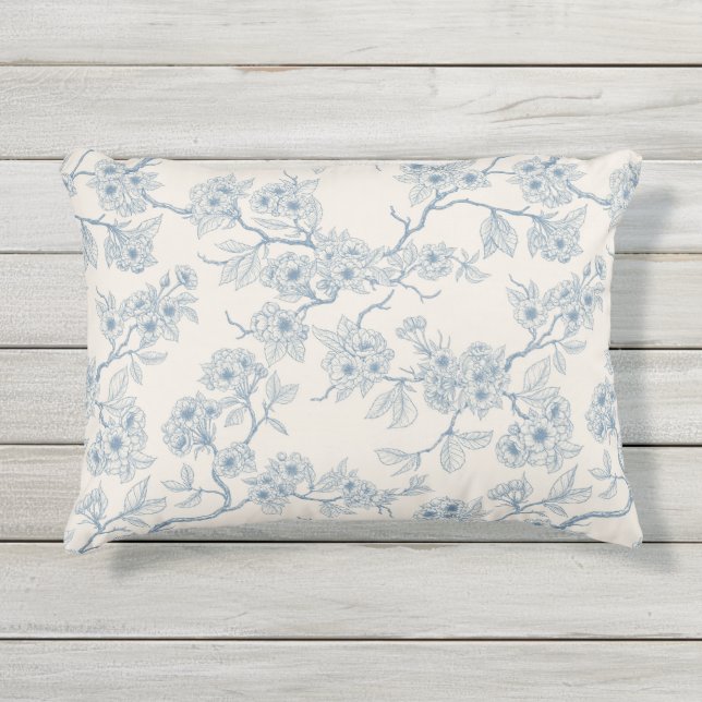 Coussin D'extérieur Branches de fleurs de cerisier en bleu et blanc ca (Devant)