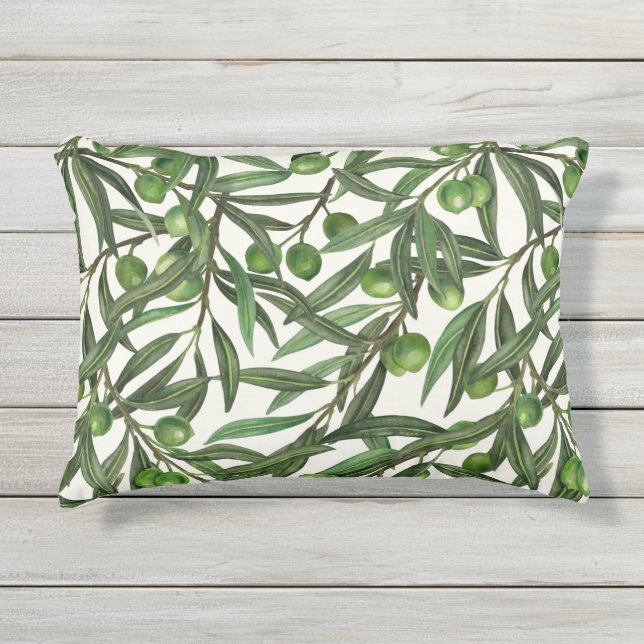 Coussin D'extérieur Branches d'olive sur blanc (Devant)