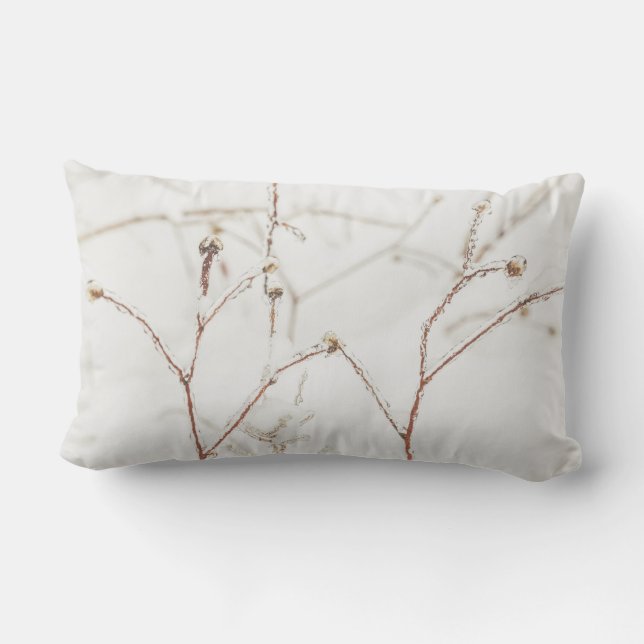 Coussin D'extérieur Branches gelées et neige d'hiver  (Verso)