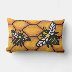 Coussin D'extérieur Bright Fun Black Yellow Buzzing Bees sur le peigne
