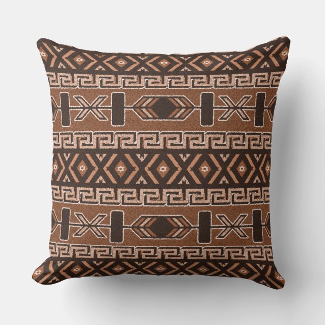 Coussin D'extérieur Brown Et Noir Motif Aztèque Tribal Sud-Ouest (Recto)