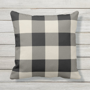 Coussin D'extérieur Buffle noir et beige rustique à contrôle Plaid