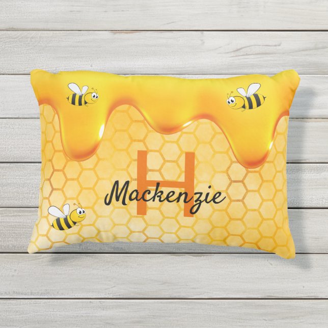 Coussin D'extérieur Bumble abeilles miel nid d'abeille nom (Dos)
