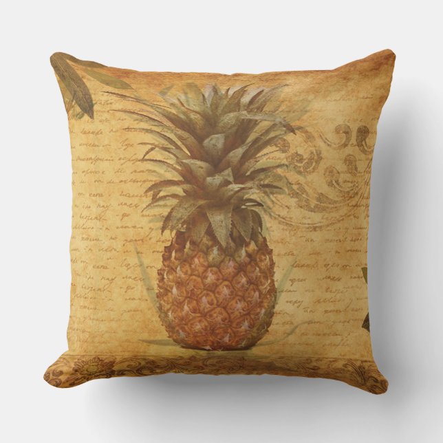 Coussin D'extérieur Calligraphie Vintage et ananas (Recto)