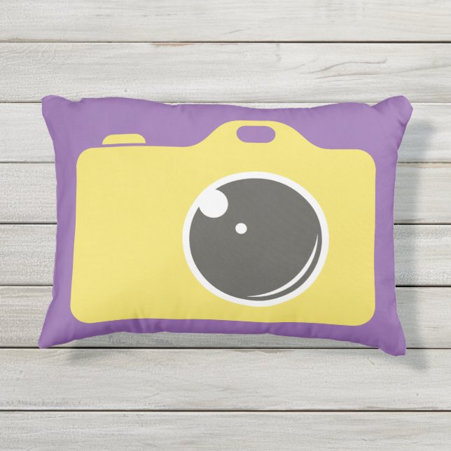 Coussin D'extérieur Caméra d'art pop jaune violet (Dos)
