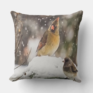 Coussin D'extérieur Cardinal Et Bruant Dans La Neige