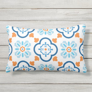 Coussin D'extérieur Carreau espagnol Méditerranéen Bleu Orange Blanc