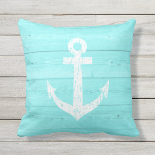 Coussin D'extérieur Carreau extérieur d'ancre nautique de turquoise
