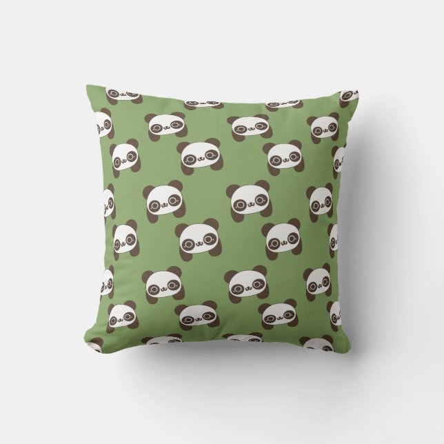 Coussin D'extérieur Carreau vert de panda de Kawaii (Recto)