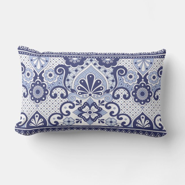 Coussin D'extérieur Carrelage d'art populaire mexicain Talavera bleu e (Recto)