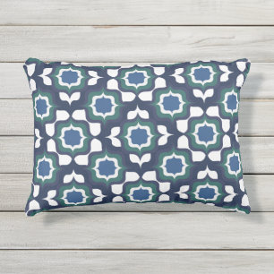 Coussin D'extérieur Carrelage Méditerranéen Rétro Bleu Nuit Blanc