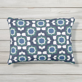 Coussin D'extérieur Carrelage Méditerranéen Rétro Bleu Nuit Blanc