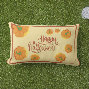 Coussin D'extérieur Carte de voeux encadrée Happy Halloween typographi
