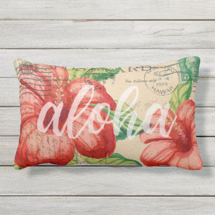 Coussin D'extérieur Carte postale vintage Hawaii Hibiscus