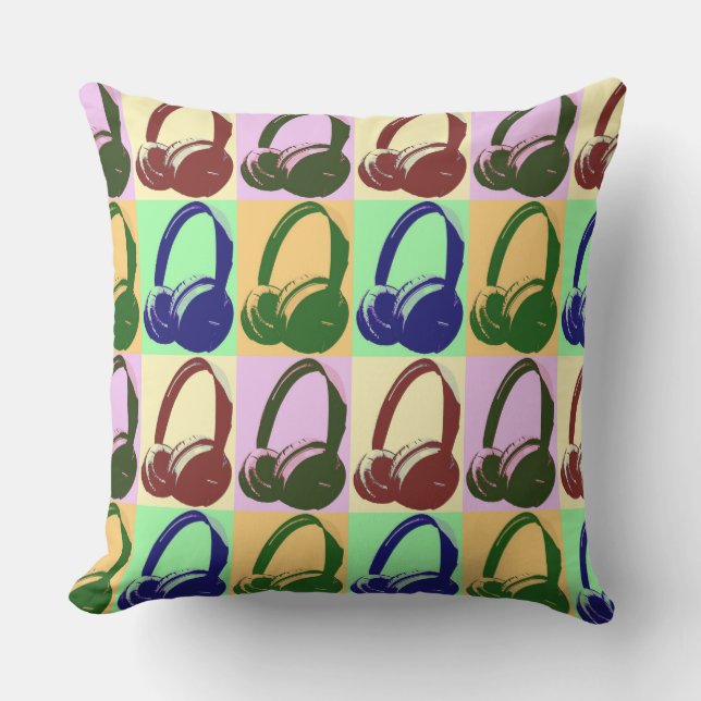 Coussin D'extérieur Casque Pop Art Head Téléphone (Recto)