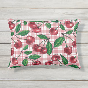 Coussin D'extérieur Cerises rouges sur en vichy rose