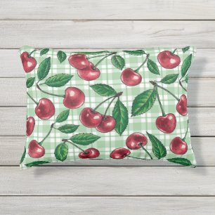 Coussin D'extérieur Cerises rouges sur en vichy vert clair