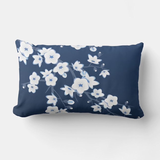 Coussin D'extérieur Cerisier Fleur Navy Bleu Blanc Floral (Recto)