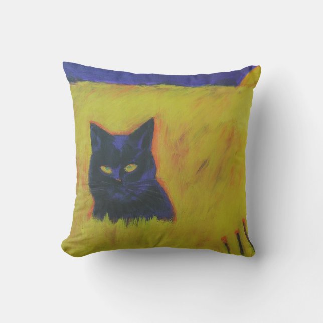 Coussin D'extérieur Chat dans le domaine jaune (Recto)