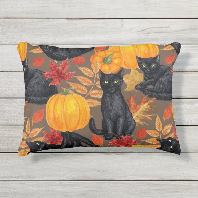 Coussin D'extérieur Chats noirs et citrouilles 2 (Devant)