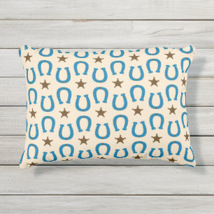 Coussin D'extérieur Cheval Bleu Fer à Cheval Étoile Sheriff Rustique W