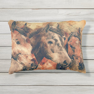 Coussin D'extérieur Chevaux Peinture d'aquarelle artistique