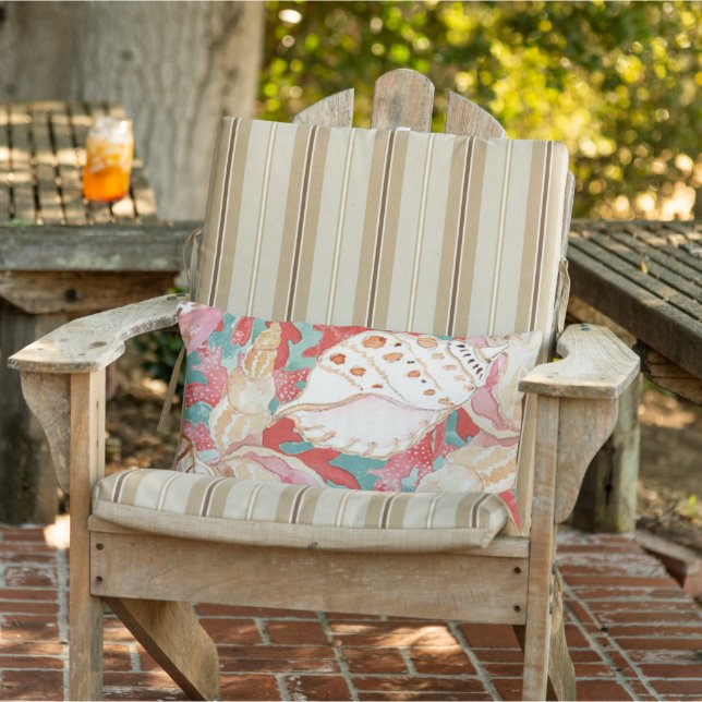 Coussin D'extérieur Chic Aqua Turquoise Coral Motif de coquillages rou (Chaise)