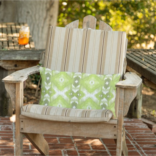 Coussin D'extérieur Chic Été Lime Olive Vert Blanc Ikat Art Tribal (Chaise)