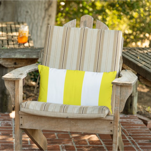 Coussin D'extérieur Chic Ressort Jaune Rétro Gras Motif De Bandes Mode (Chaise)