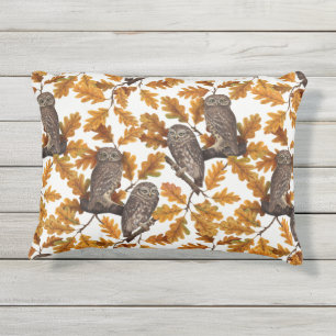 Coussin D'extérieur Chouettes d'automne sur coton blanc