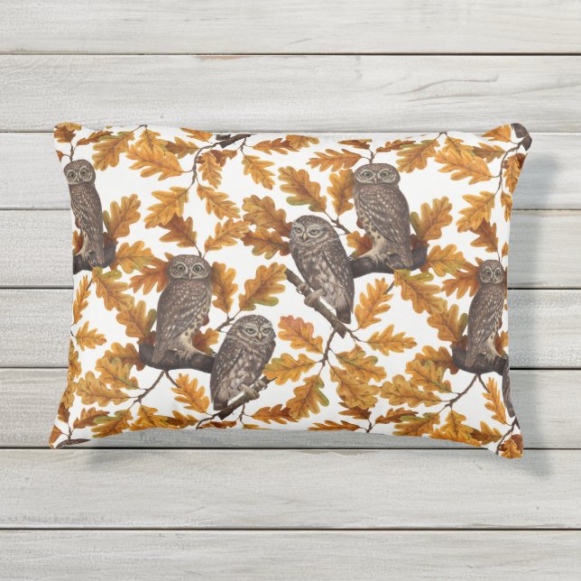 Coussin D'extérieur Chouettes d'automne sur coton blanc (Dos)
