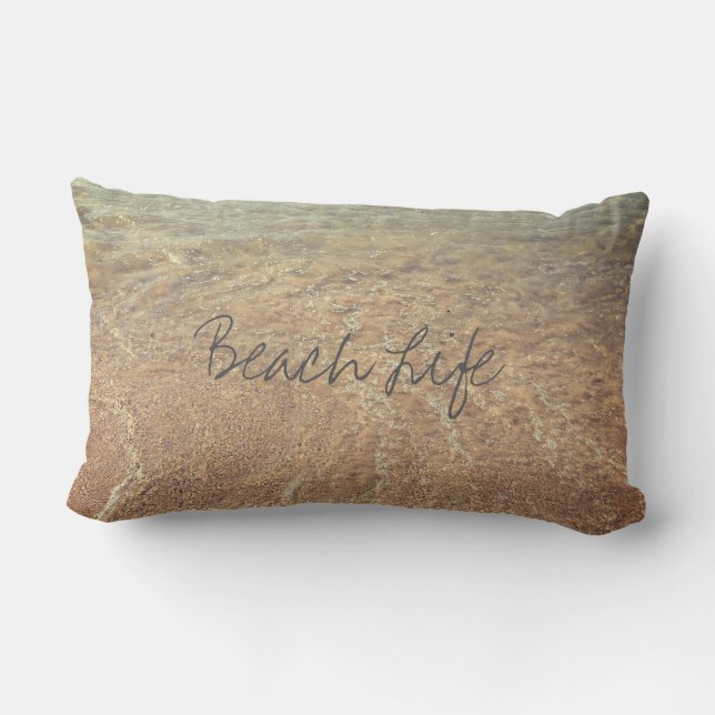 Coussin D'extérieur Citations de la vie de plage Vagues Océan Sableux  (Verso)