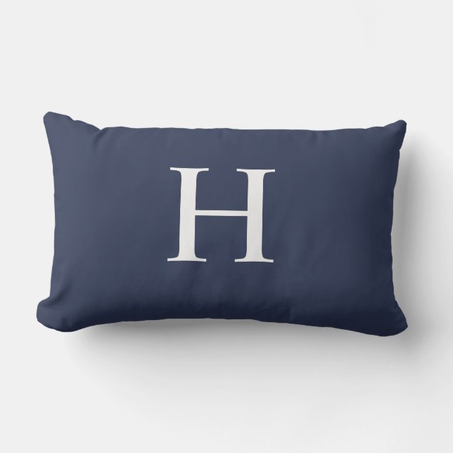 Coussin D'extérieur Classique Moderne Monogramme Bleu Marine (Recto)