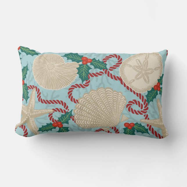 Coussin D'extérieur Coastère de Noël Coques de mer tropicale -Aqua (Recto)
