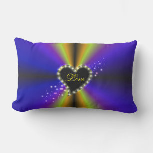 Coussin D'extérieur Coeur noir avec étoiles sur arc-en-ciel jaune viol