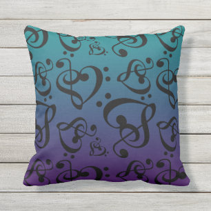 Coussin D'extérieur Coeurs réversibles Teal et Ombre pourpre de