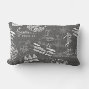 Coussin D'extérieur Collage de voyage hawaïen vintage en gris charbon