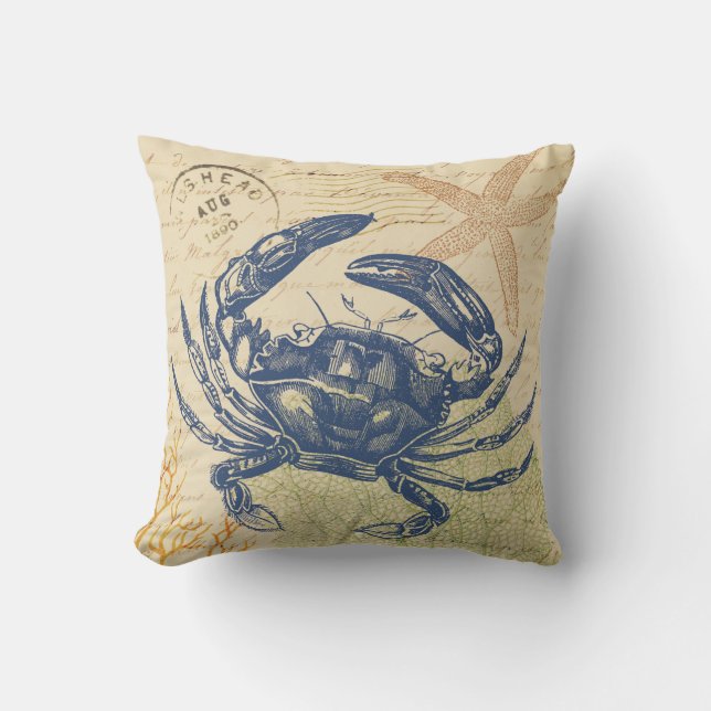 Coussin D'extérieur Collage du crabe bleu du bord de mer (Recto)