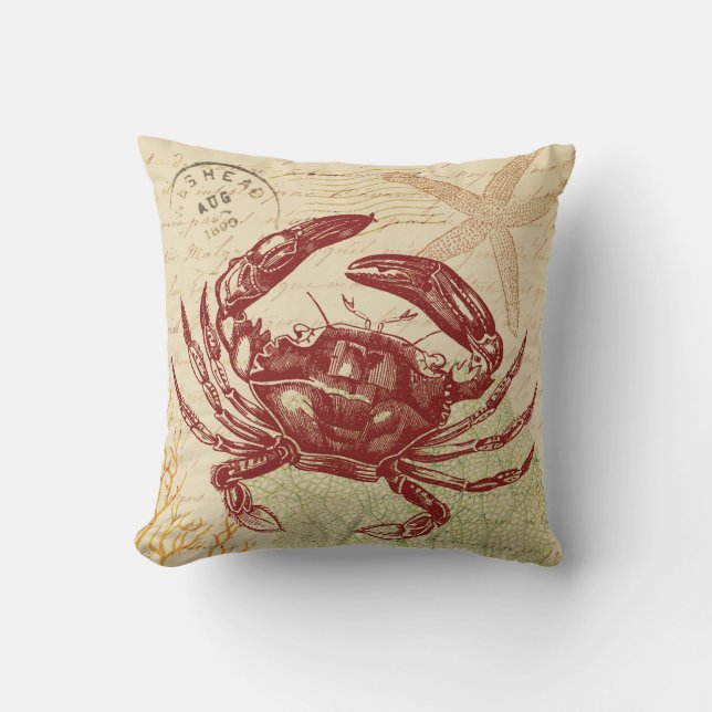 Coussin D'extérieur Collage rouge de crabe de bord de la mer (Recto)