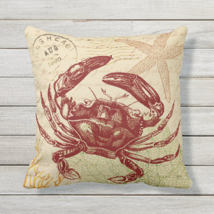 Coussin D'extérieur Collage rouge de crabe de bord de la mer