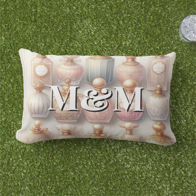 Coussin D'extérieur Collection de parfums de niche, aquarelle à monogr (Herbe)