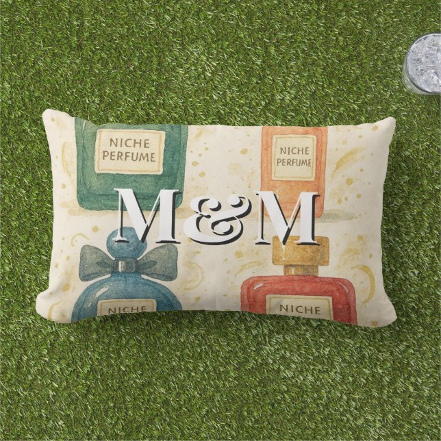 Coussin D'extérieur Collection de parfums de niche, aquarelle à monogr (Herbe)