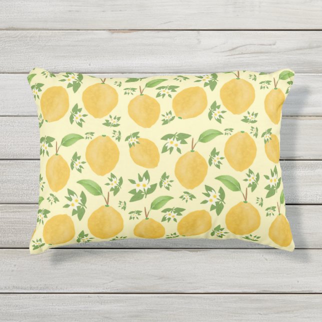 Coussin D'extérieur Collection Lemon Bloom jaune à motifs (Devant)