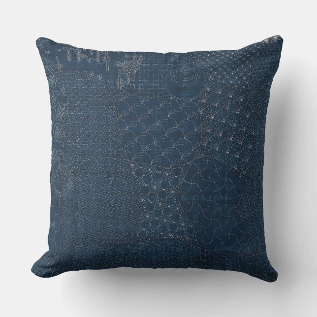 Coussin D'extérieur Conception de broderies de style Sashiko - (Recto)